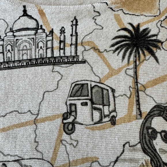 Mesh+Lace Graphic Long Sleeve Top with India Theme with Rhinestones - Picture 6 of 9